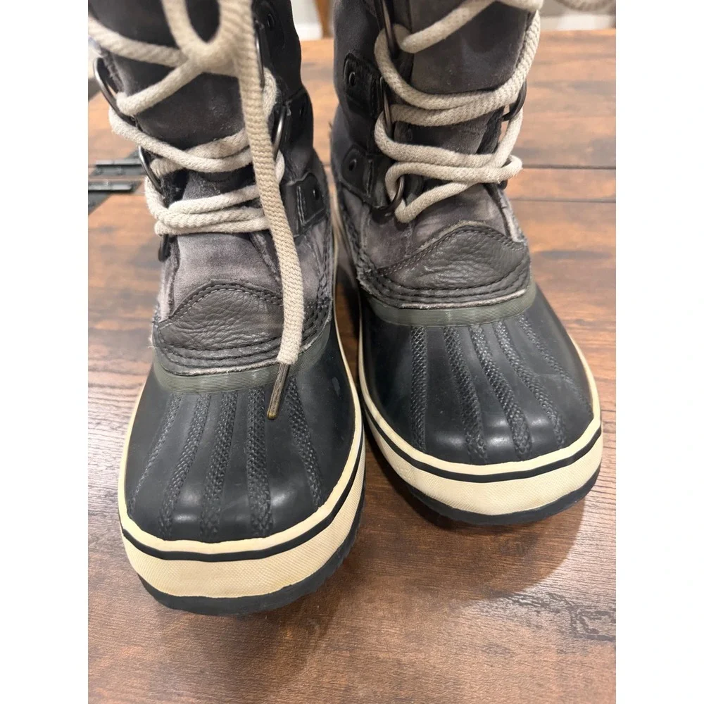 Sorel Joan of Arctic Boots Women 7 Gray Black Waterproof Faux Fur Winter Snow